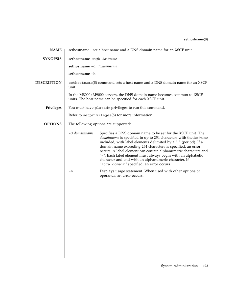 Sethostname | FUJITSU M8000 User Manual | Page 215 / 518