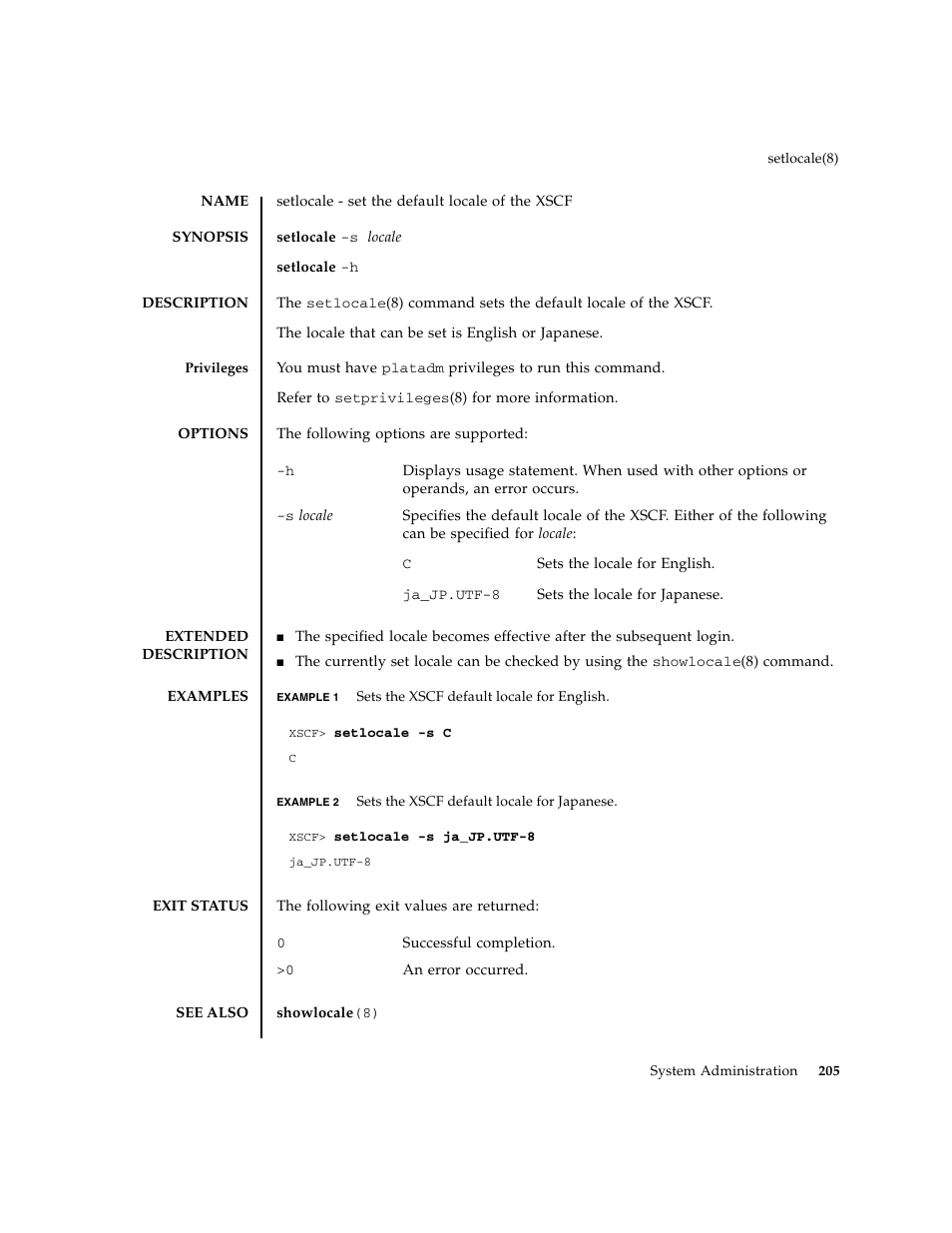 Setlocale | FUJITSU M8000 User Manual | Page 227 / 518