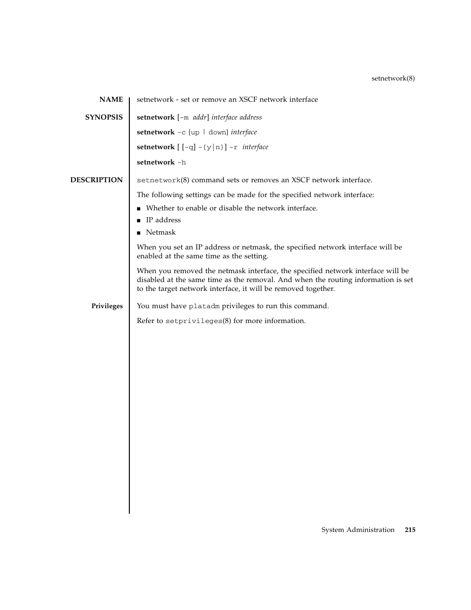 Setnetwork | FUJITSU M8000 User Manual | Page 237 / 518