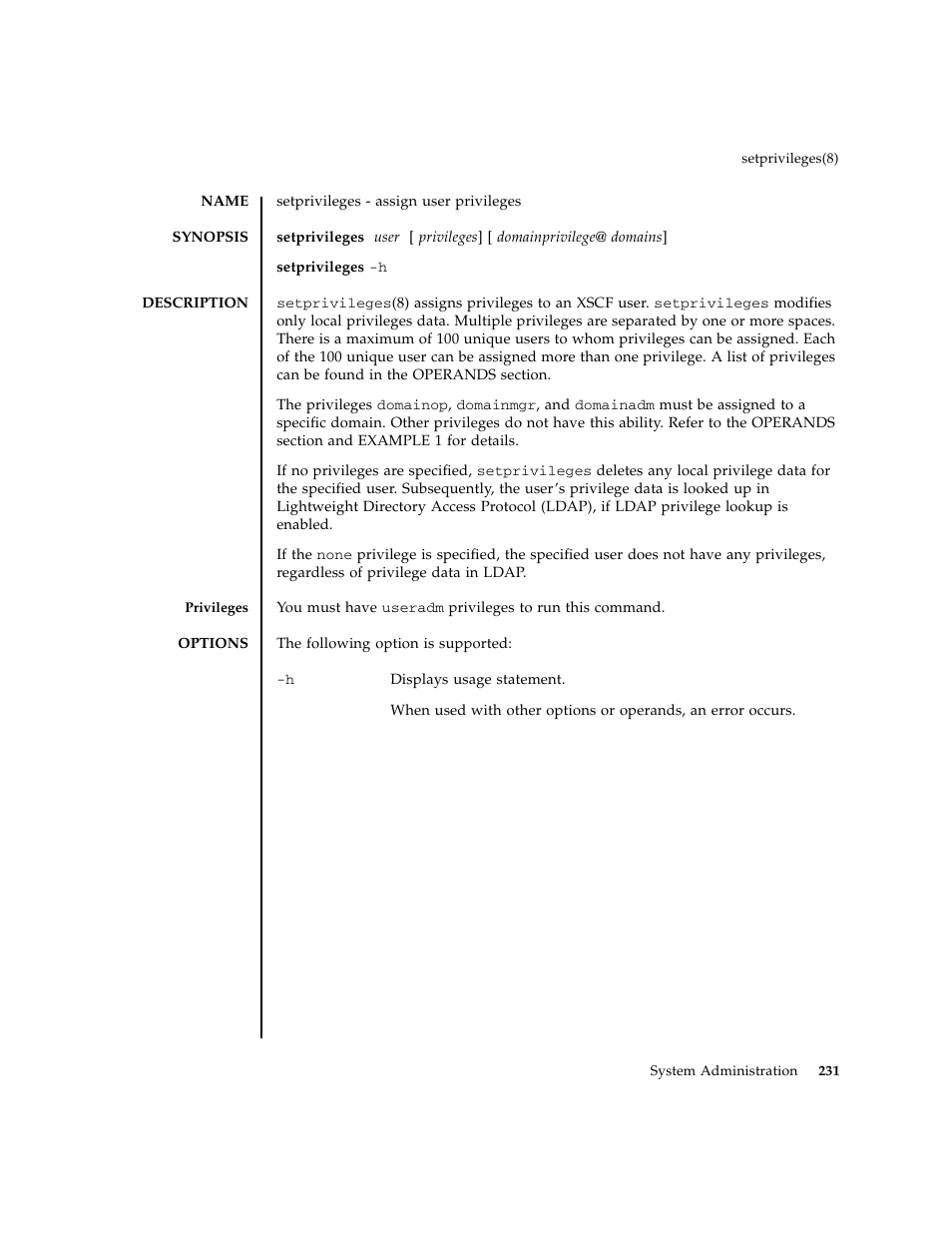 Setprivileges | FUJITSU M8000 User Manual | Page 253 / 518