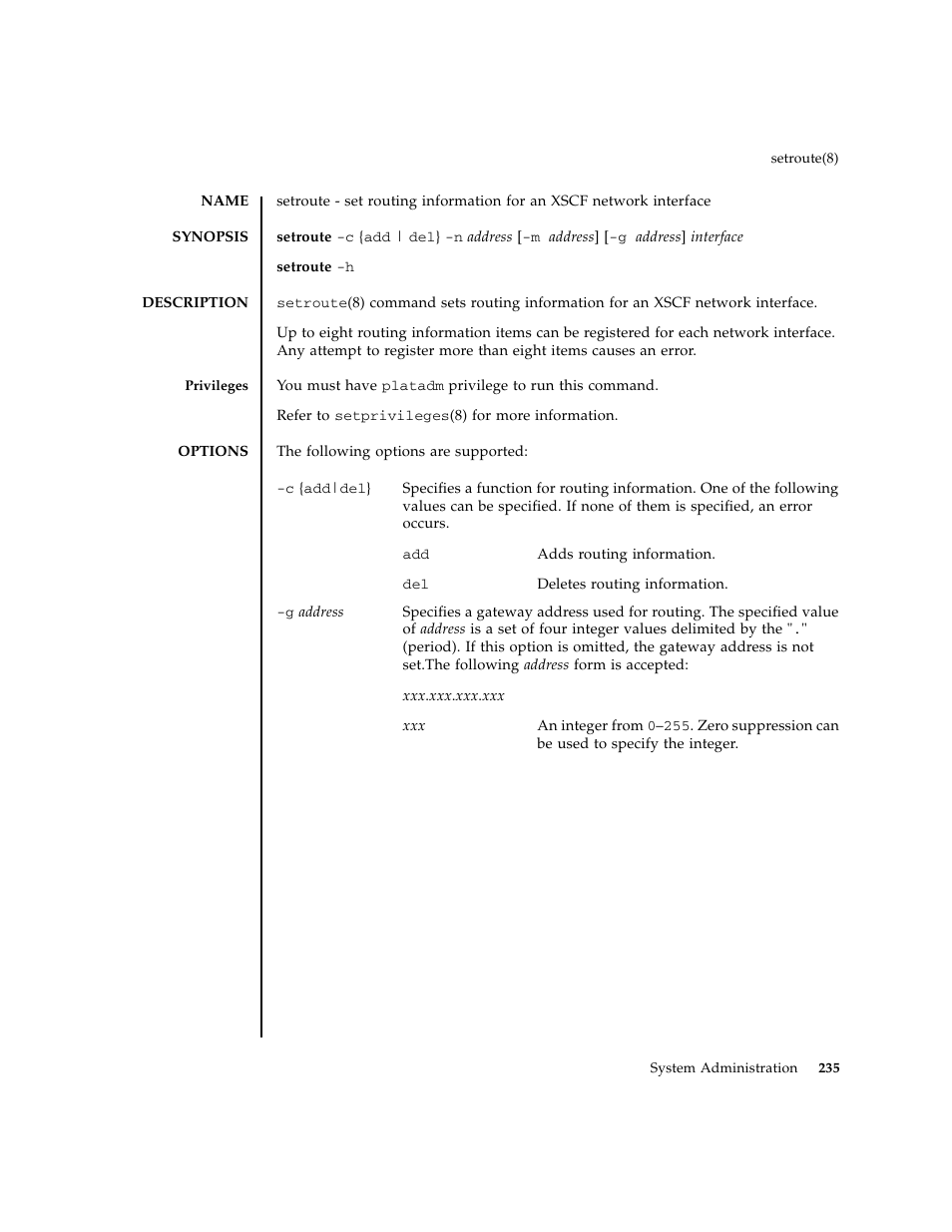 Setroute | FUJITSU M8000 User Manual | Page 257 / 518