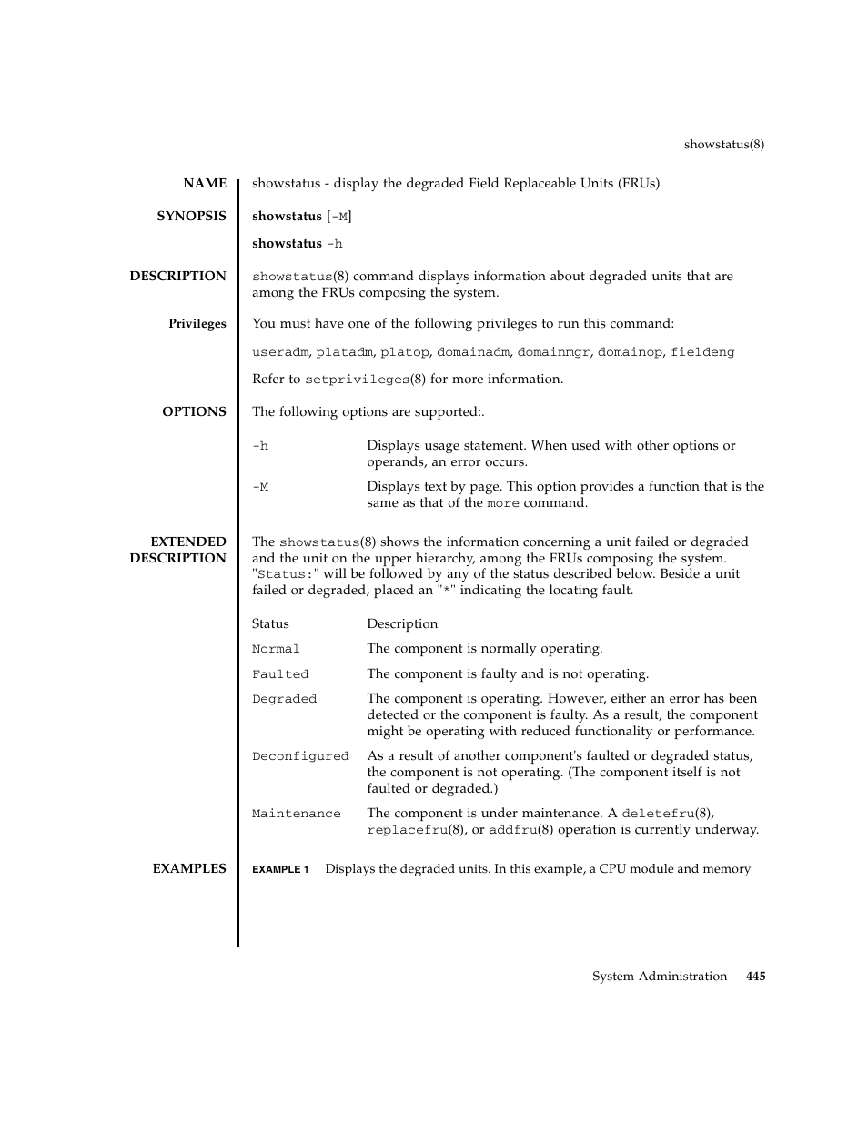 Showstatus | FUJITSU M8000 User Manual | Page 467 / 518