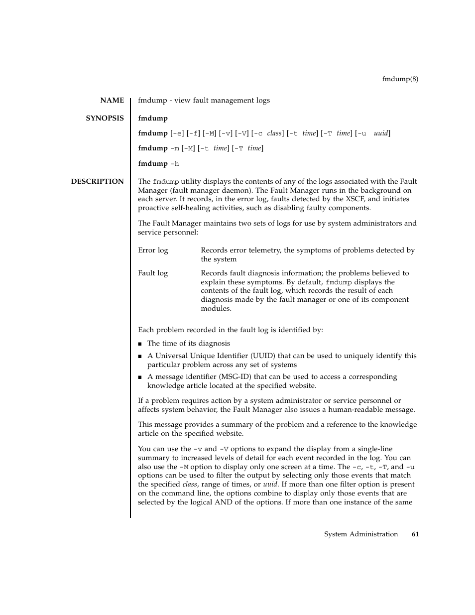 Fmdump | FUJITSU M8000 User Manual | Page 83 / 518