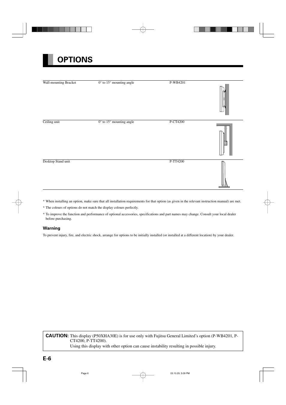 Options | FUJITSU P50XHA30E User Manual | Page 6 / 7