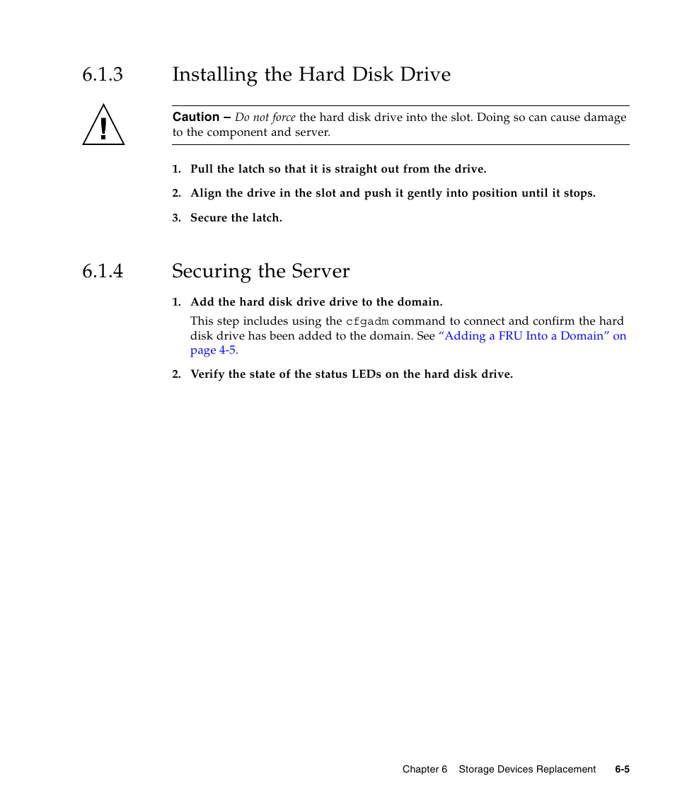 3 installing the hard disk drive, 4 securing the server, Installing the hard disk drive | Securing the server | FUJITSU SPARC ENTERPRISE M5000 User Manual | Page 111 / 308