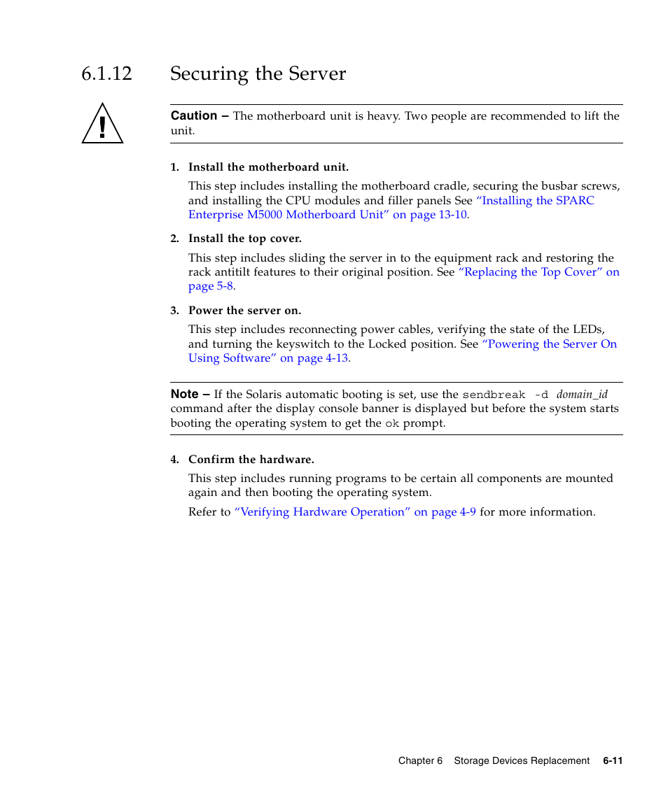 12 securing the server, Securing the server | FUJITSU SPARC ENTERPRISE M5000 User Manual | Page 117 / 308