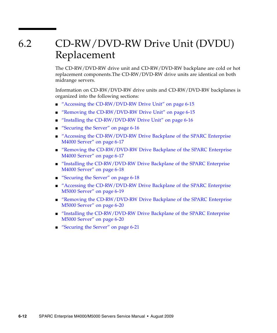 2 cd-rw/dvd-rw drive unit (dvdu) replacement, Cd-rw/dvd-rw drive unit (dvdu) replacement | FUJITSU SPARC ENTERPRISE M5000 User Manual | Page 118 / 308