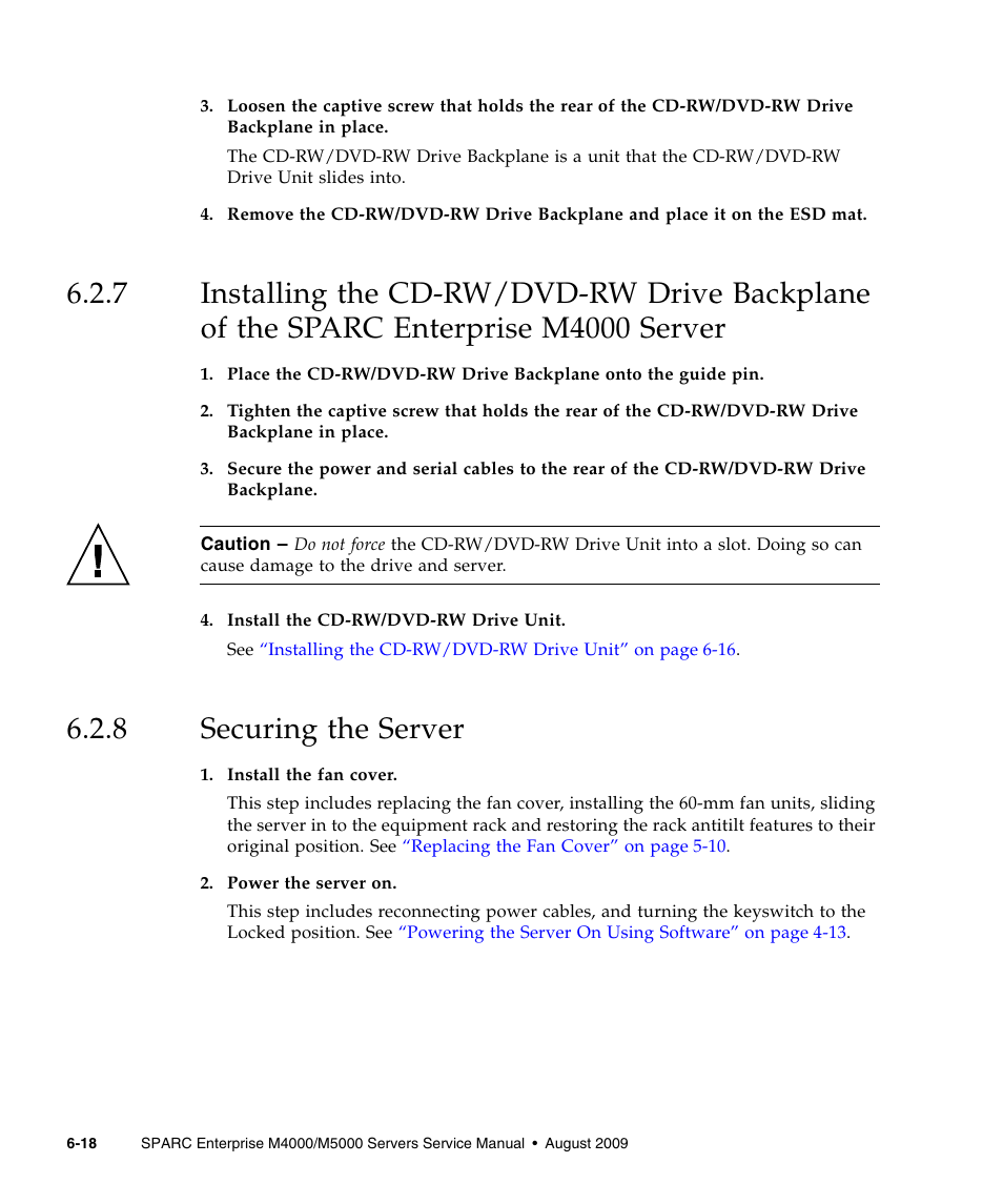 8 securing the server, Securing the server | FUJITSU SPARC ENTERPRISE M5000 User Manual | Page 124 / 308