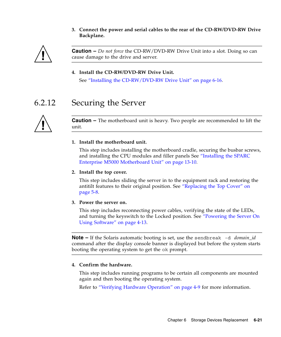 12 securing the server, Securing the server | FUJITSU SPARC ENTERPRISE M5000 User Manual | Page 127 / 308