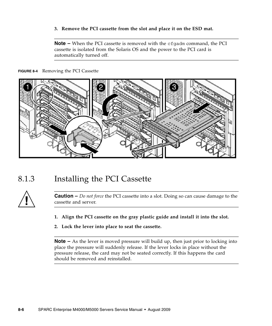 3 installing the pci cassette, Installing the pci cassette, Figure 8-4 | FUJITSU SPARC ENTERPRISE M5000 User Manual | Page 150 / 308