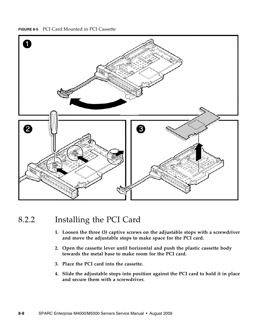 2 installing the pci card, Installing the pci card, Figure 8-5 | FUJITSU SPARC ENTERPRISE M5000 User Manual | Page 152 / 308