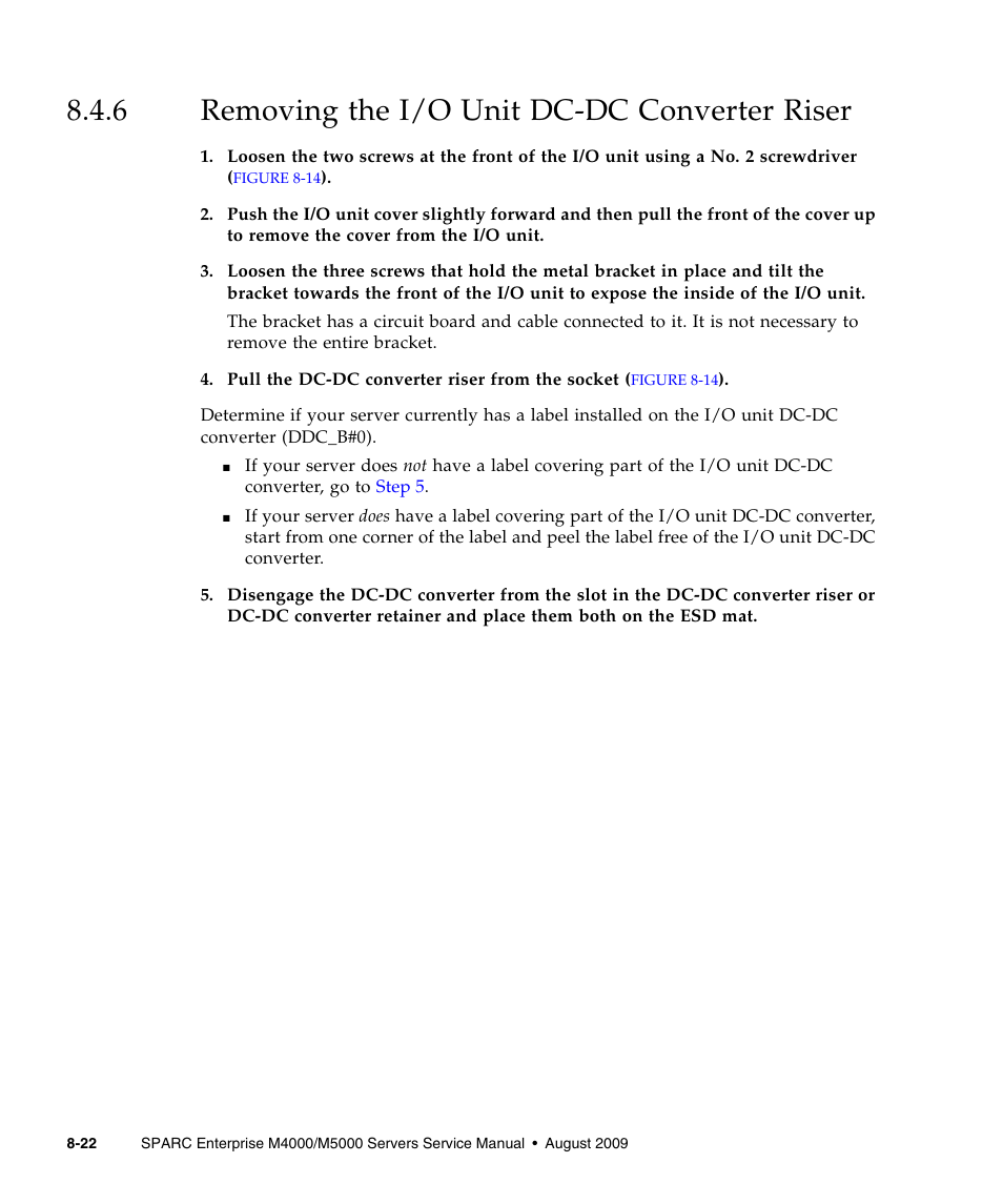 6 removing the i/o unit dc-dc converter riser, Removing the i/o unit dc-dc converter riser | FUJITSU SPARC ENTERPRISE M5000 User Manual | Page 166 / 308