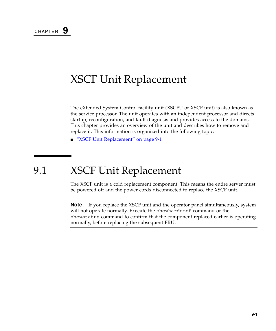 Xscf unit replacement, 1 xscf unit replacement | FUJITSU SPARC ENTERPRISE M5000 User Manual | Page 171 / 308