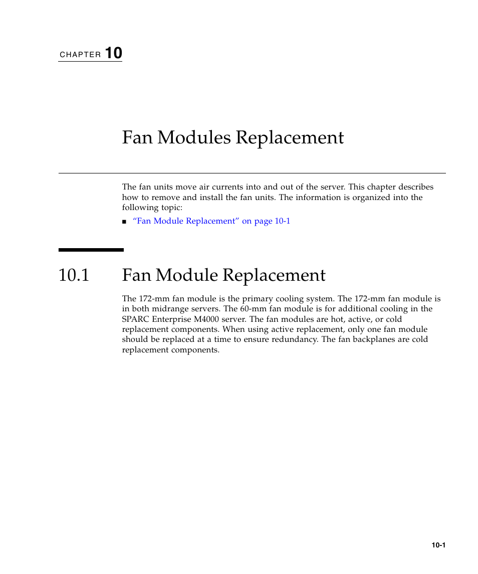 Fan modules replacement, 1 fan module replacement, Fan module replacement | FUJITSU SPARC ENTERPRISE M5000 User Manual | Page 177 / 308