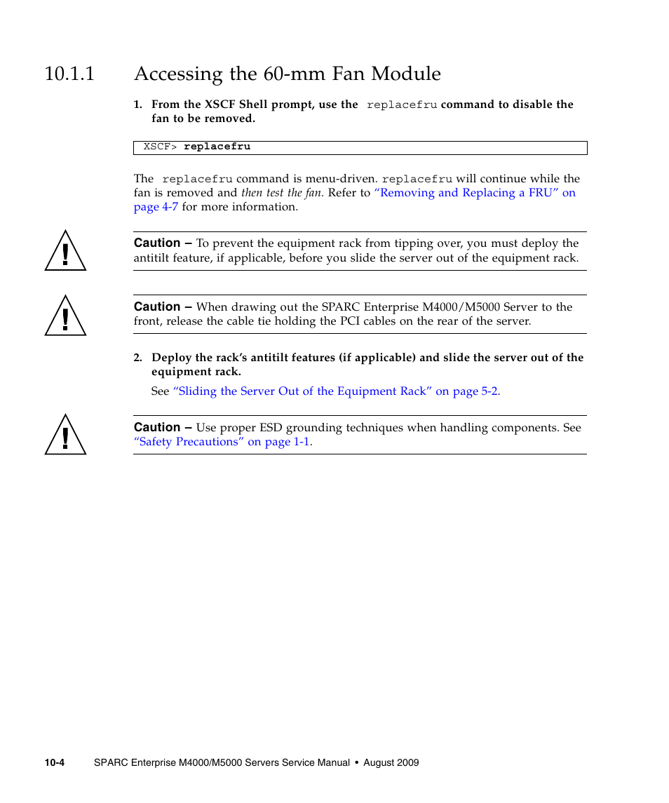 1 accessing the 60-mm fan module, Accessing the 60-mm fan module | FUJITSU SPARC ENTERPRISE M5000 User Manual | Page 180 / 308