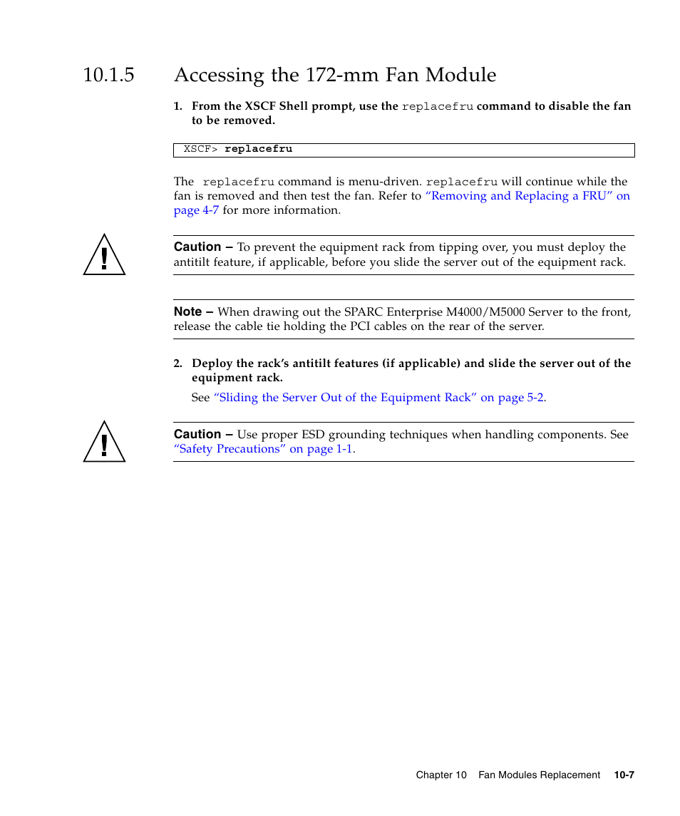 5 accessing the 172-mm fan module, Accessing the 172-mm fan module | FUJITSU SPARC ENTERPRISE M5000 User Manual | Page 183 / 308