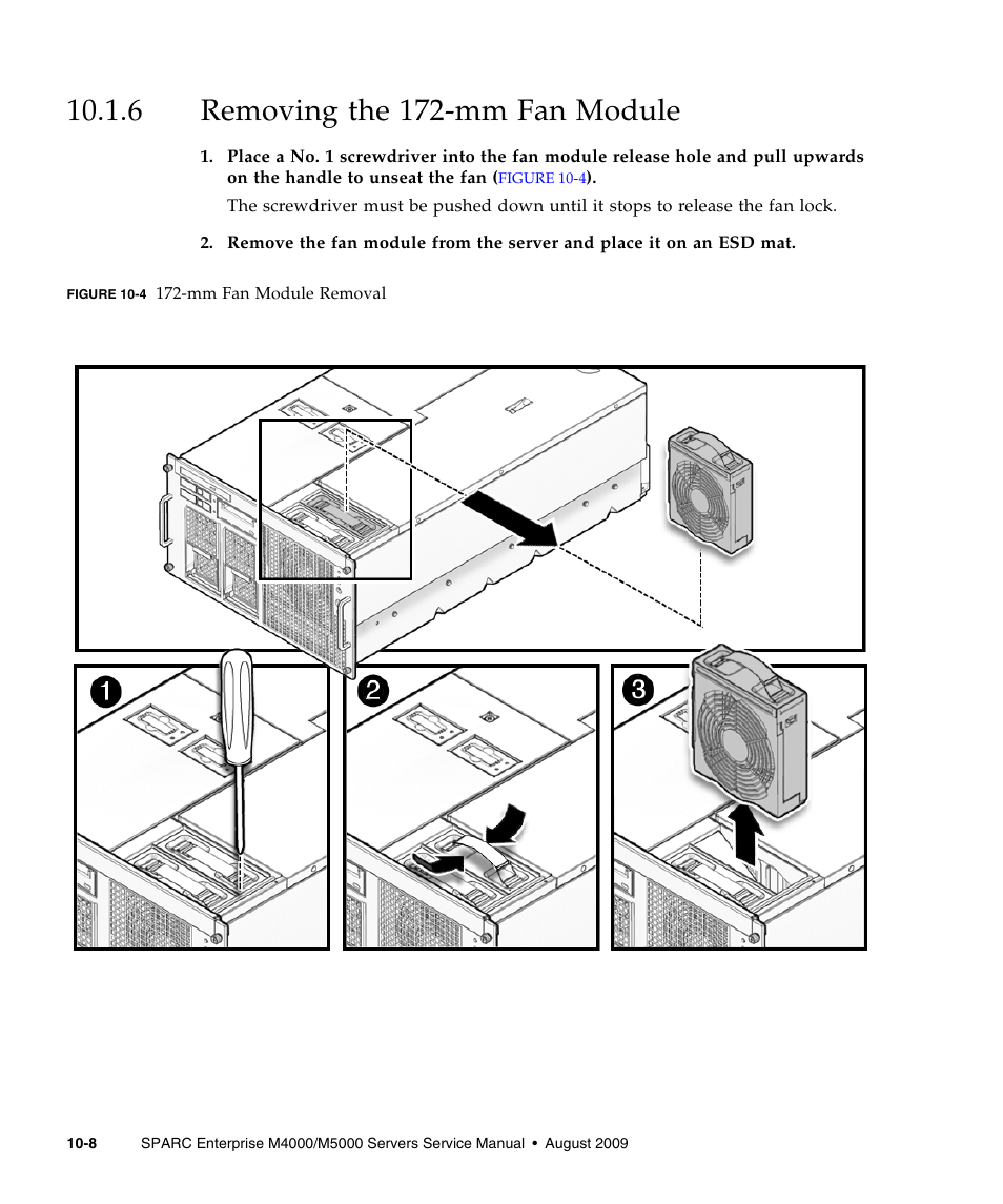 6 removing the 172-mm fan module, Removing the 172-mm fan module | FUJITSU SPARC ENTERPRISE M5000 User Manual | Page 184 / 308