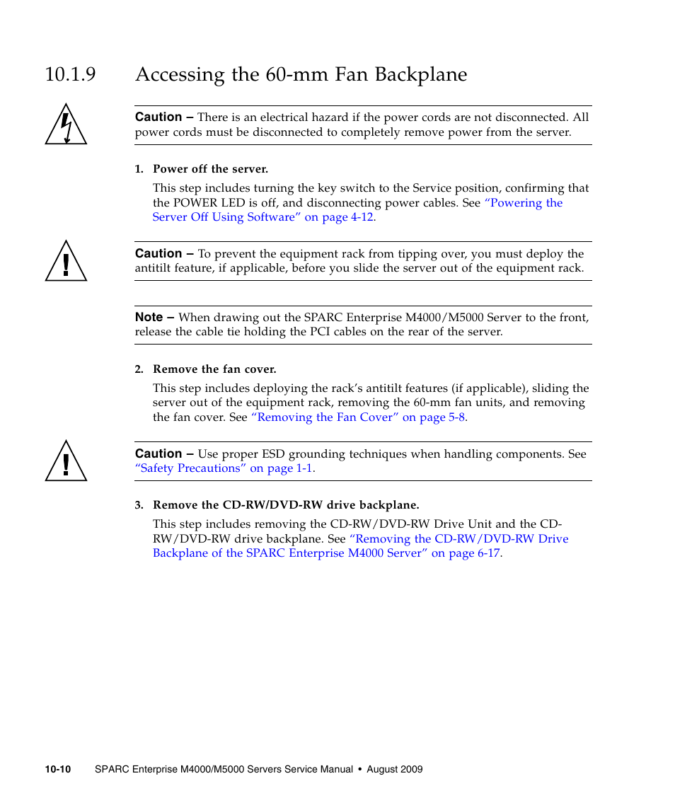 9 accessing the 60-mm fan backplane, Accessing the 60-mm fan backplane | FUJITSU SPARC ENTERPRISE M5000 User Manual | Page 186 / 308