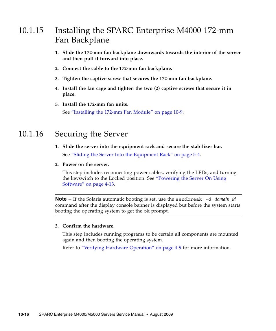 16 securing the server | FUJITSU SPARC ENTERPRISE M5000 User Manual | Page 192 / 308