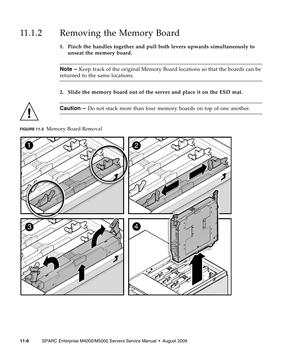 2 removing the memory board, Removing the memory board | FUJITSU SPARC ENTERPRISE M5000 User Manual | Page 202 / 308