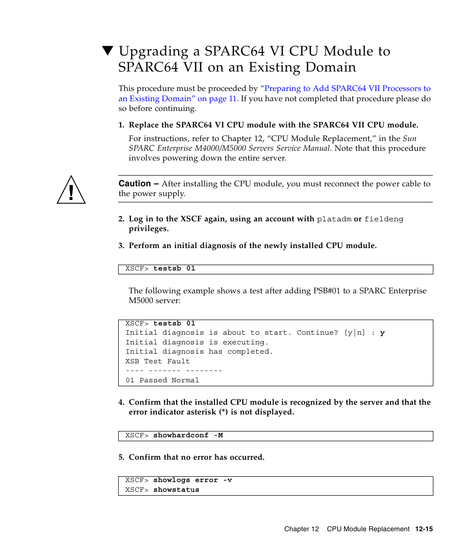 Upgrading a sparc64 vi cpu | FUJITSU SPARC ENTERPRISE M5000 User Manual | Page 225 / 308