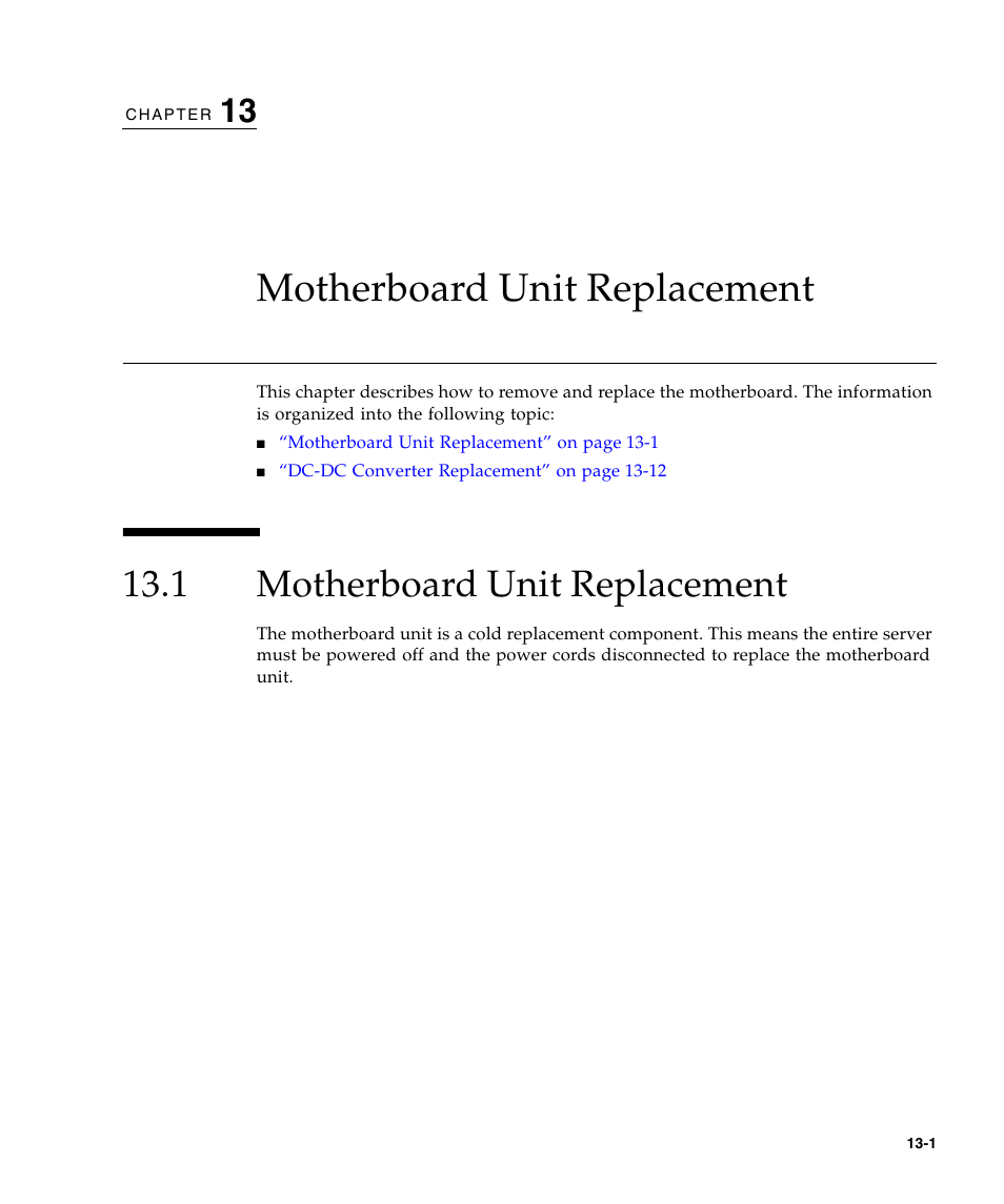 Motherboard unit replacement, 1 motherboard unit replacement | FUJITSU SPARC ENTERPRISE M5000 User Manual | Page 227 / 308