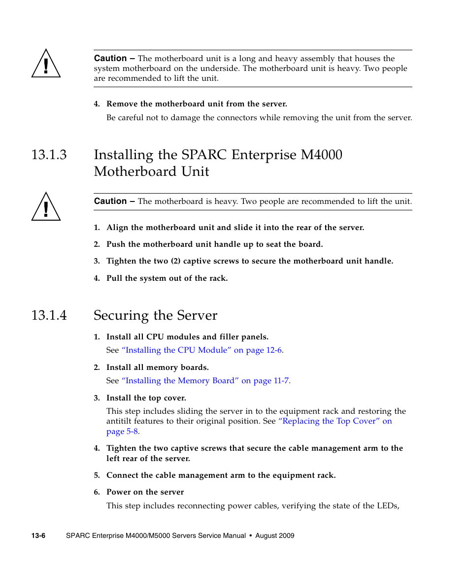 4 securing the server, Securing the server | FUJITSU SPARC ENTERPRISE M5000 User Manual | Page 232 / 308