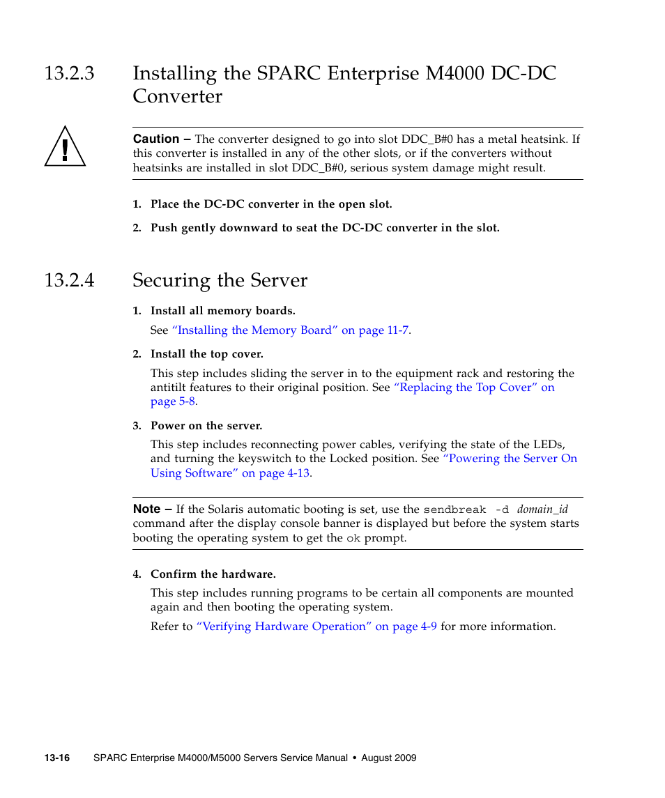 4 securing the server, Securing the server | FUJITSU SPARC ENTERPRISE M5000 User Manual | Page 242 / 308