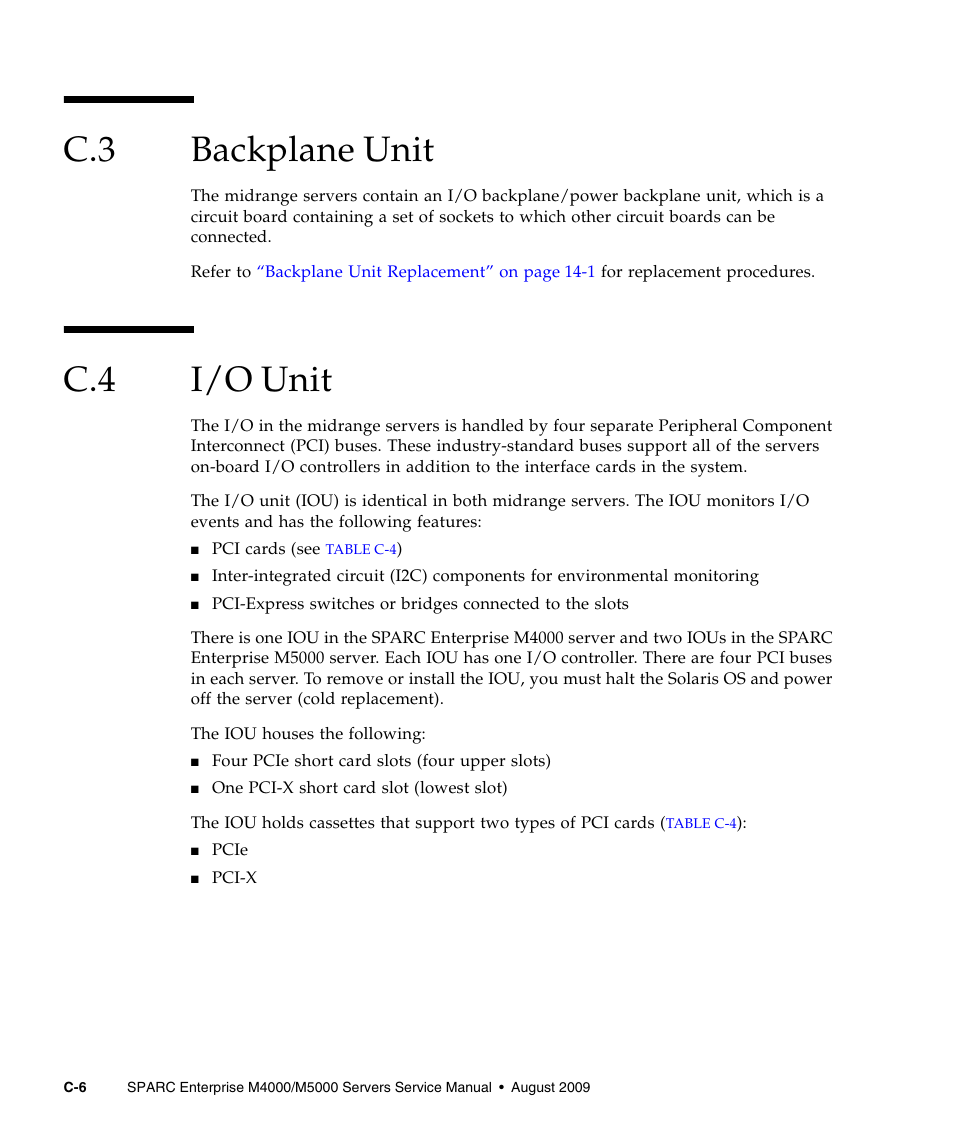 C.3 backplane unit, C.4 i/o unit, Backplane unit | I/o unit | FUJITSU SPARC ENTERPRISE M5000 User Manual | Page 284 / 308