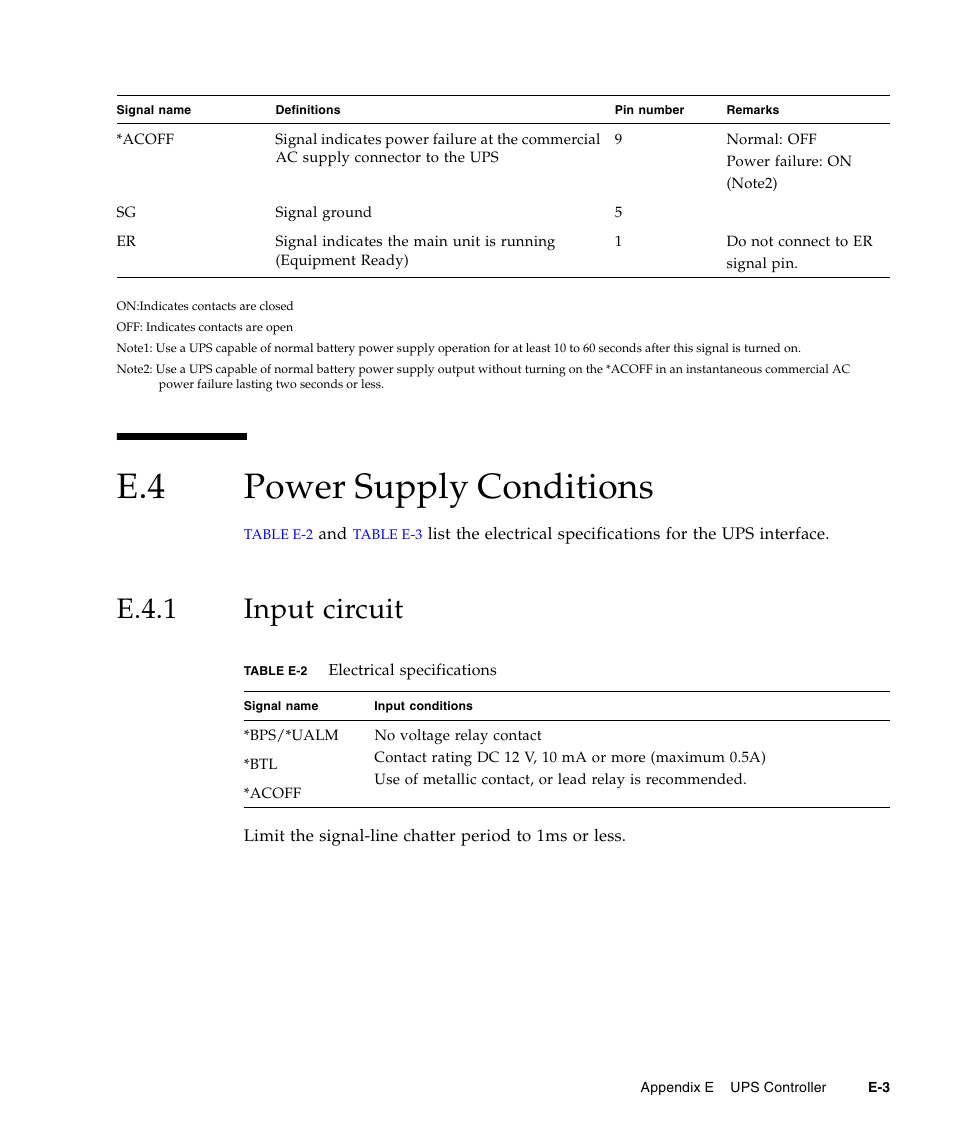 E.4 power supply conditions, E.4.1 input circuit, Power supply conditions | E.4.1, Input circuit | FUJITSU SPARC ENTERPRISE M5000 User Manual | Page 297 / 308