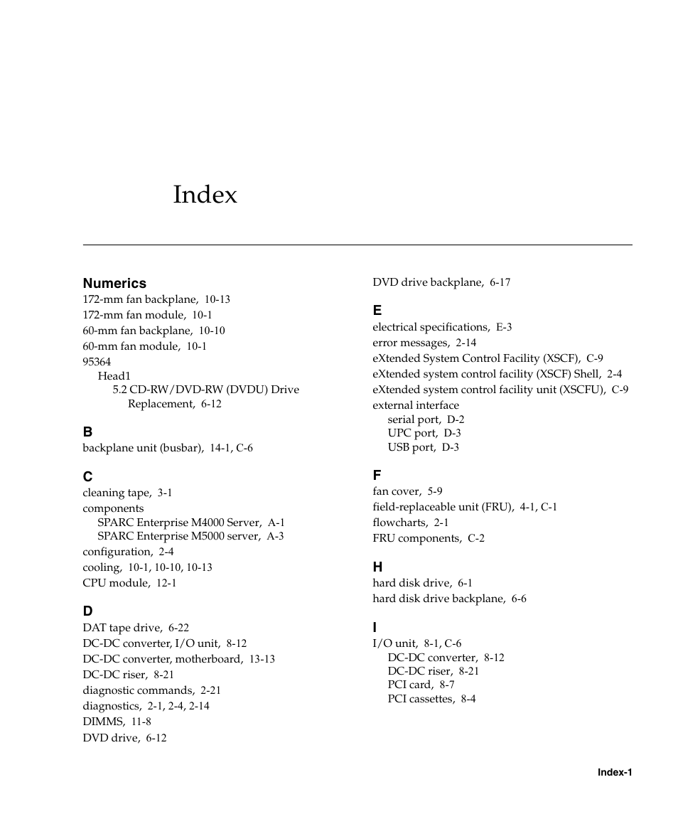 Index, Index–1 | FUJITSU SPARC ENTERPRISE M5000 User Manual | Page 305 / 308