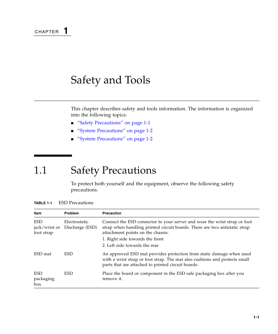 Safety and tools, 1 safety precautions, Safety precautions | FUJITSU SPARC ENTERPRISE M5000 User Manual | Page 35 / 308
