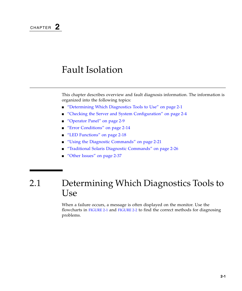 Fault isolation, 1 determining which diagnostics tools to use, Determining which diagnostics tools to use | FUJITSU SPARC ENTERPRISE M5000 User Manual | Page 39 / 308