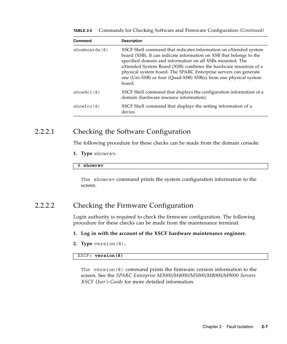 1 checking the software configuration, 2 checking the firmware configuration, Checking the software configuration | Checking the firmware configuration | FUJITSU SPARC ENTERPRISE M5000 User Manual | Page 45 / 308