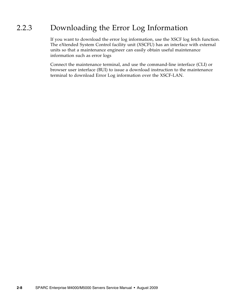 3 downloading the error log information, Downloading the error log information | FUJITSU SPARC ENTERPRISE M5000 User Manual | Page 46 / 308