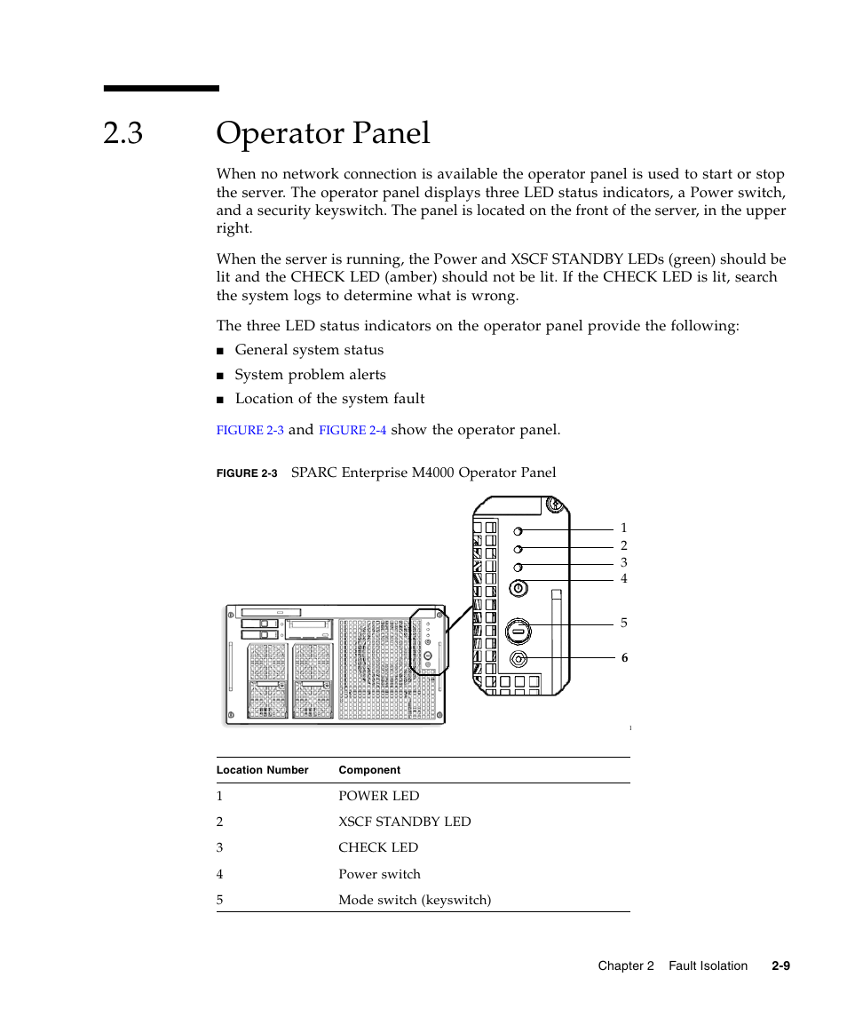 3 operator panel, Operator panel | FUJITSU SPARC ENTERPRISE M5000 User Manual | Page 47 / 308