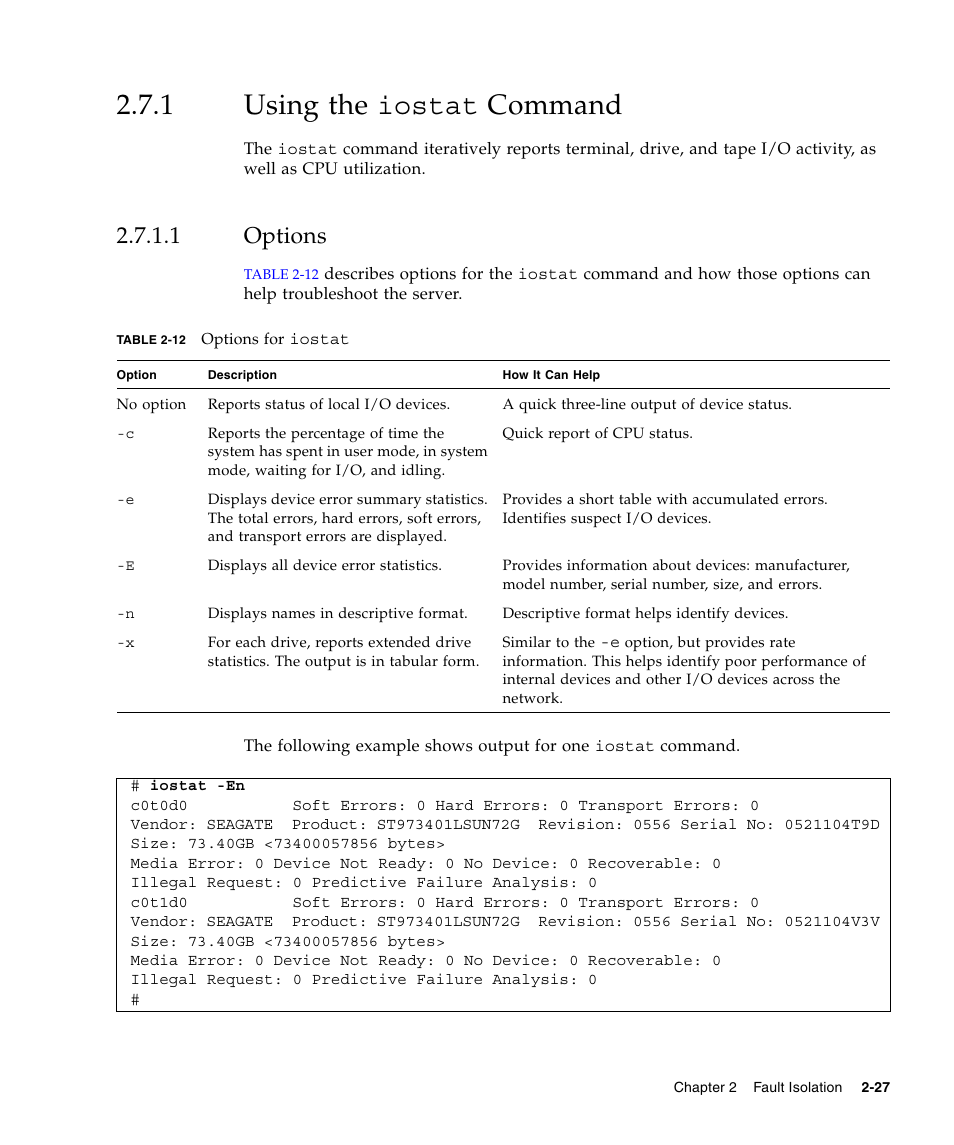 1 using the iostat command, 1 options, Using the iostat | Options | FUJITSU SPARC ENTERPRISE M5000 User Manual | Page 65 / 308