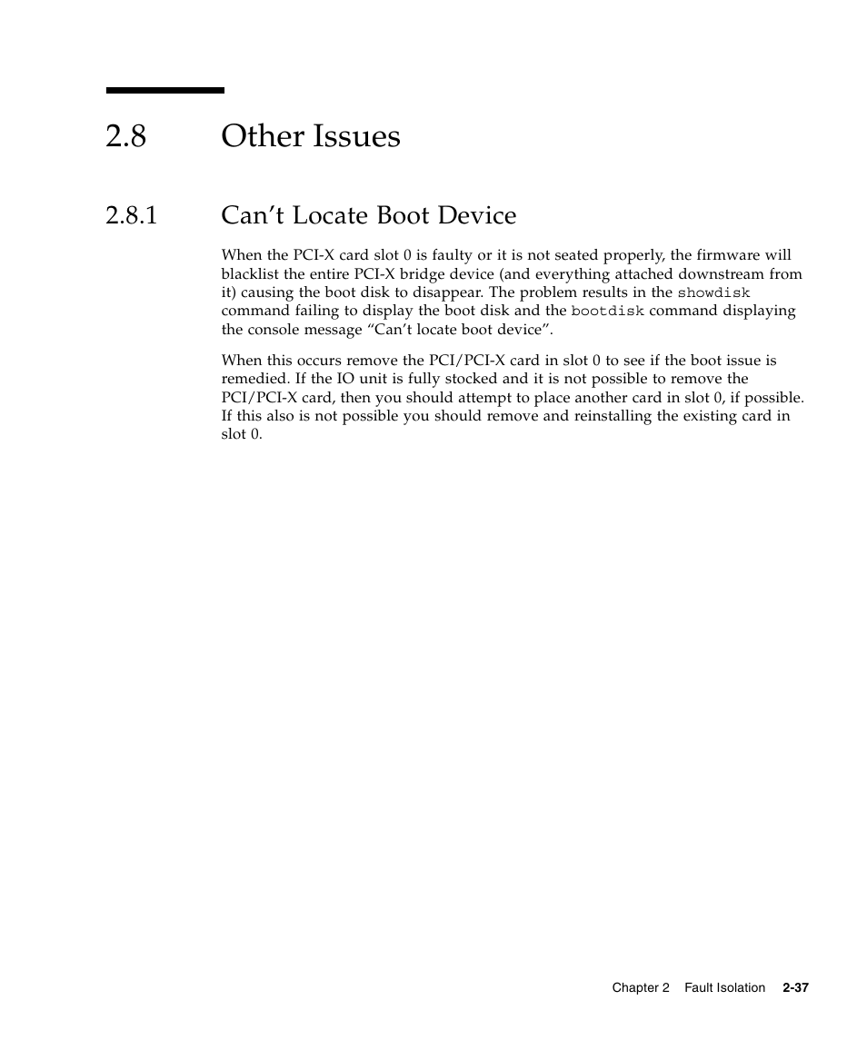 8 other issues, 1 can’t locate boot device, Other issues | Can’t locate boot device | FUJITSU SPARC ENTERPRISE M5000 User Manual | Page 75 / 308