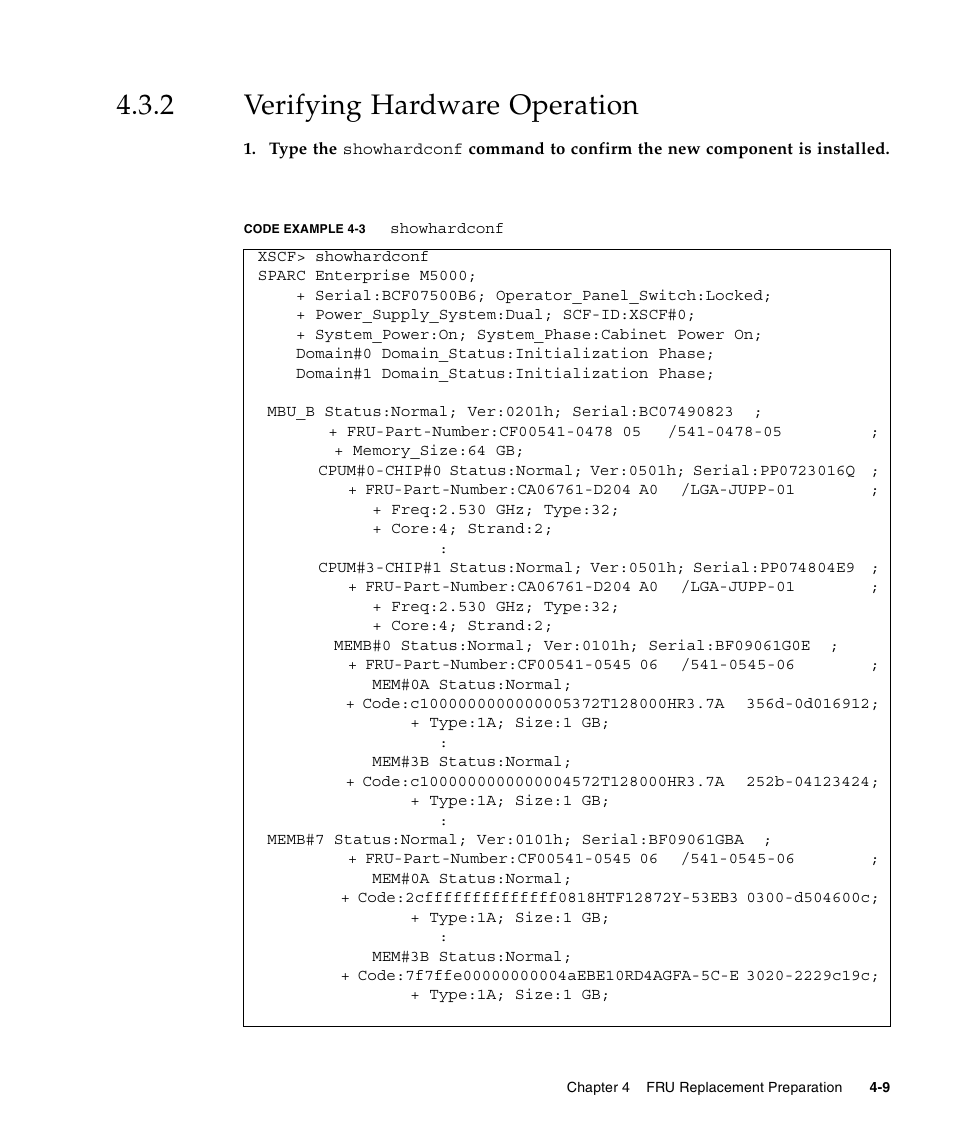 2 verifying hardware operation, Verifying hardware operation | FUJITSU SPARC ENTERPRISE M5000 User Manual | Page 87 / 308