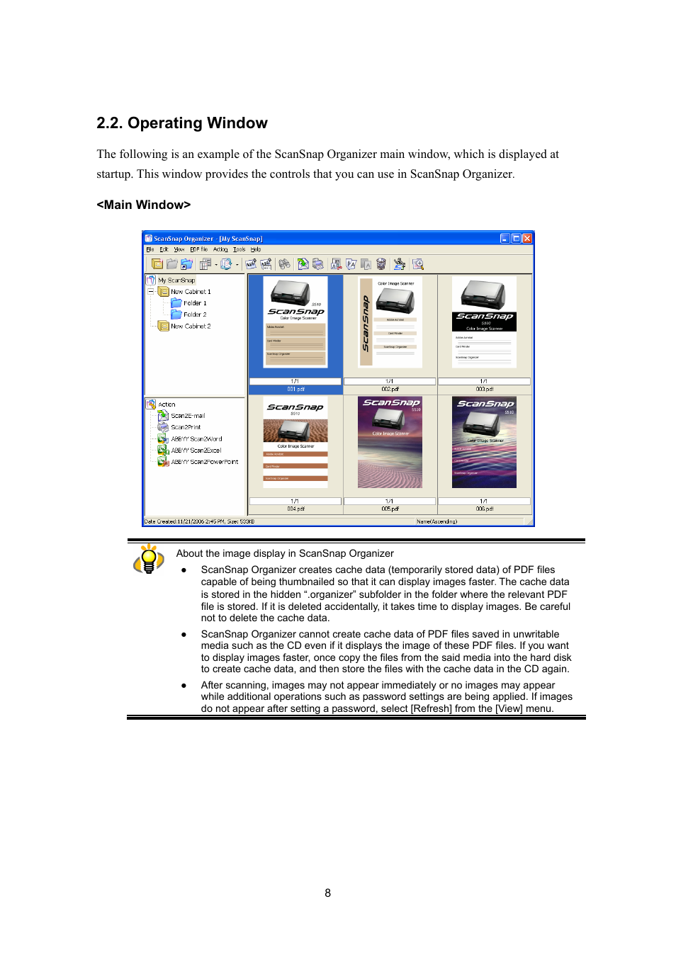 Operating window | FUJITSU SCANSNAP P2WW-2300-01ENZ0 User Manual | Page 10 / 81