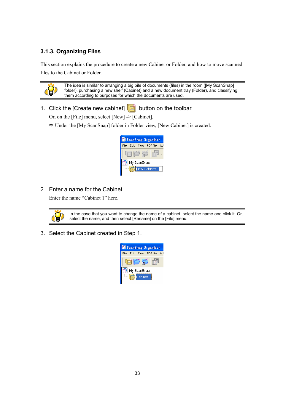 Organizing files | FUJITSU SCANSNAP P2WW-2300-01ENZ0 User Manual | Page 35 / 81