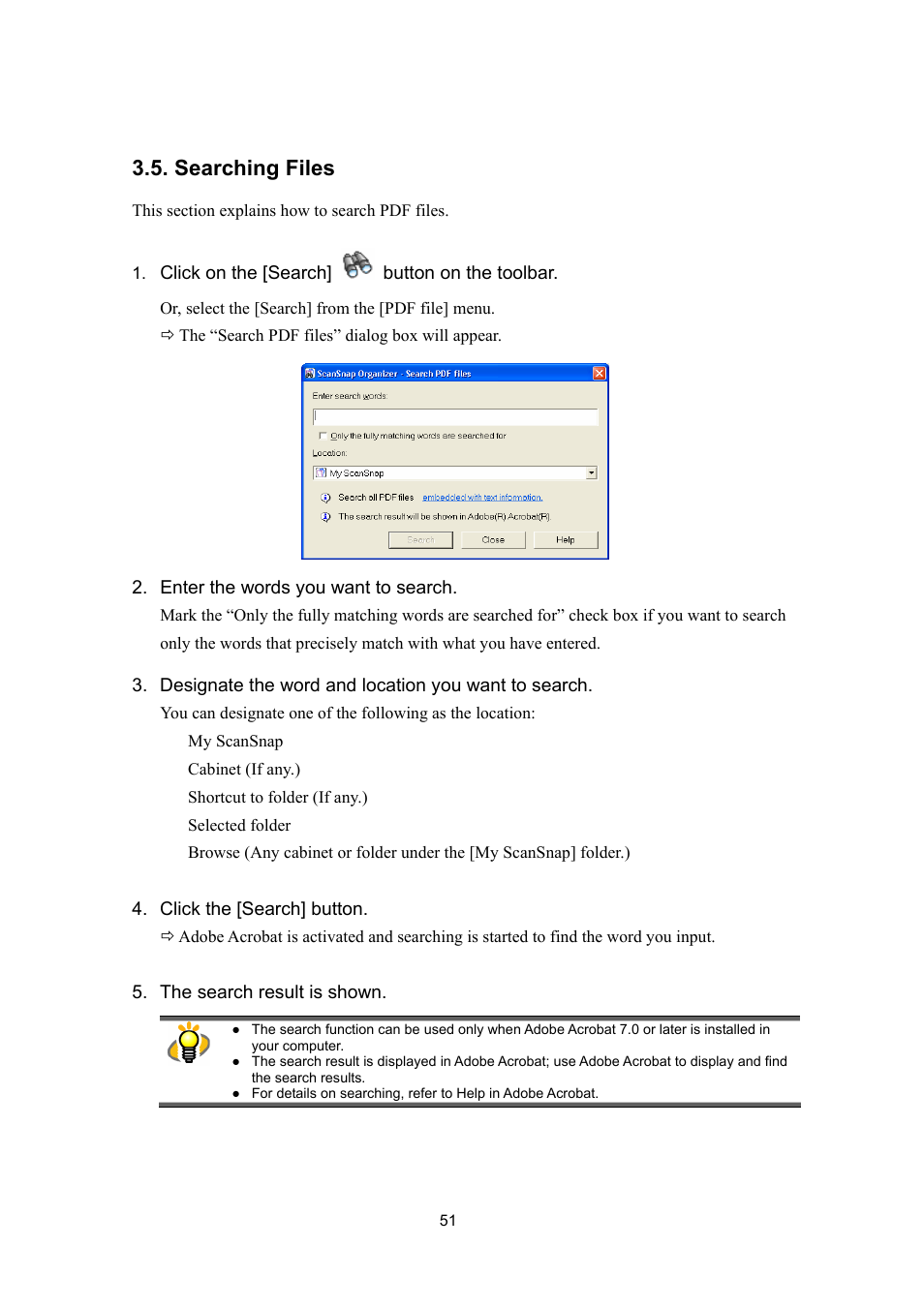Searching files | FUJITSU SCANSNAP P2WW-2300-01ENZ0 User Manual | Page 53 / 81