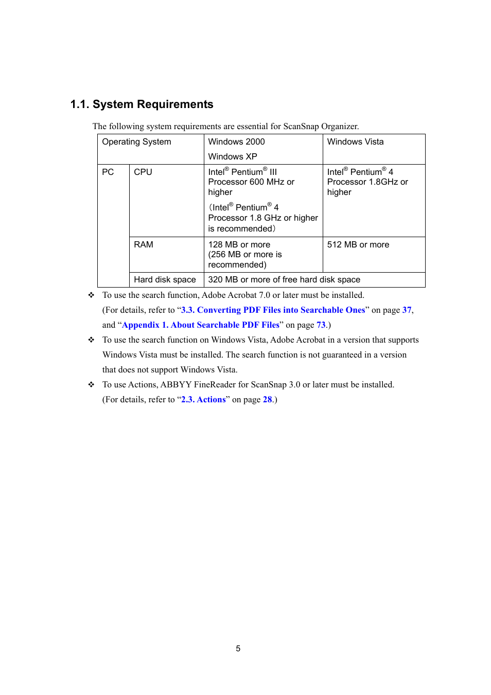 System requirements | FUJITSU SCANSNAP P2WW-2300-01ENZ0 User Manual | Page 7 / 81