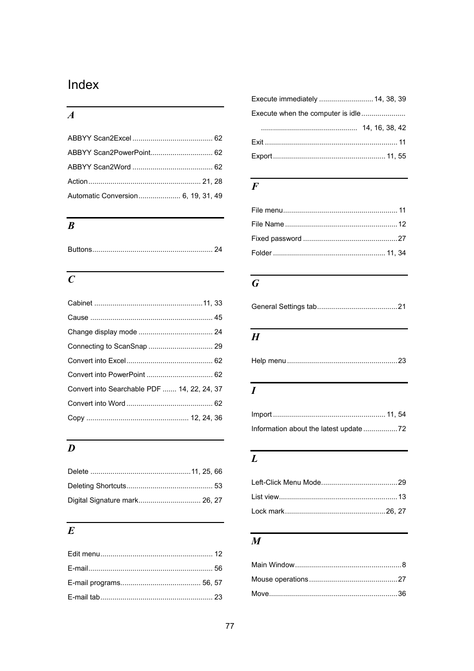 Index | FUJITSU SCANSNAP P2WW-2300-01ENZ0 User Manual | Page 79 / 81