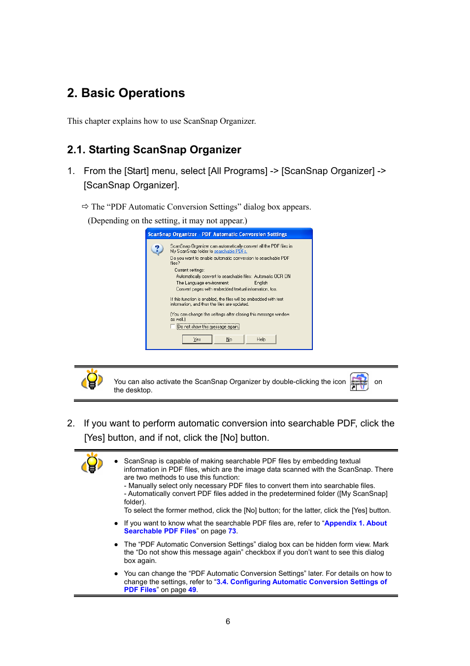 Basic operations, Starting scansnap organizer | FUJITSU SCANSNAP P2WW-2300-01ENZ0 User Manual | Page 8 / 81
