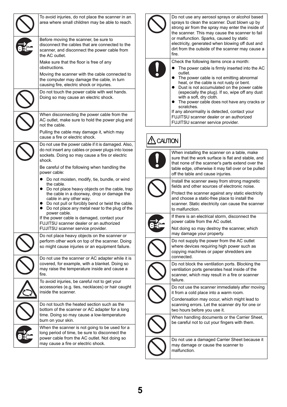 Caution | FUJITSU SCANSNAP NETWORK SCANNER N1800 User Manual | Page 5 / 23