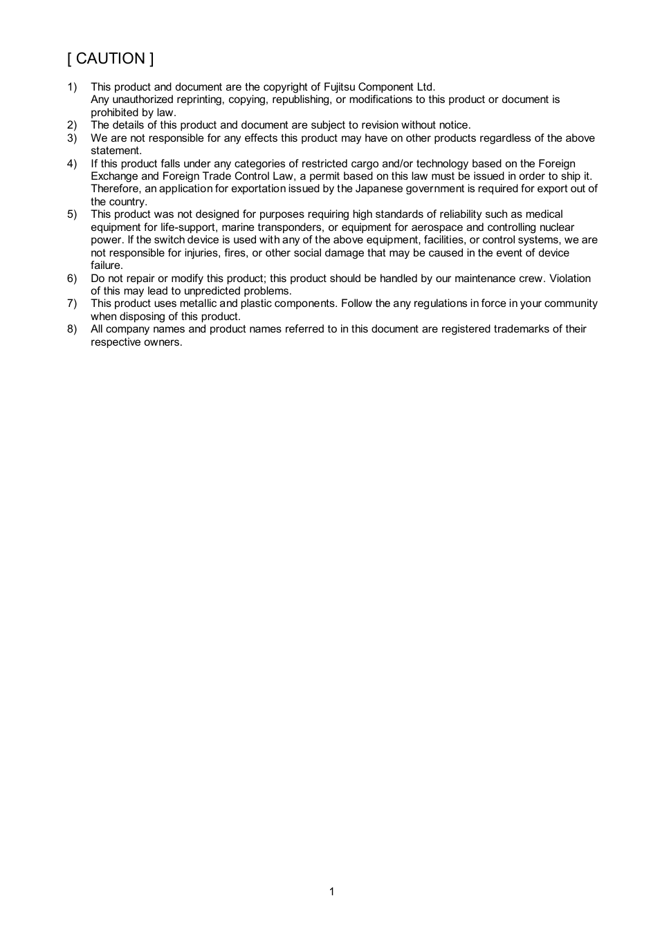 Caution | FUJITSU NC14003-T256/L User Manual | Page 2 / 23