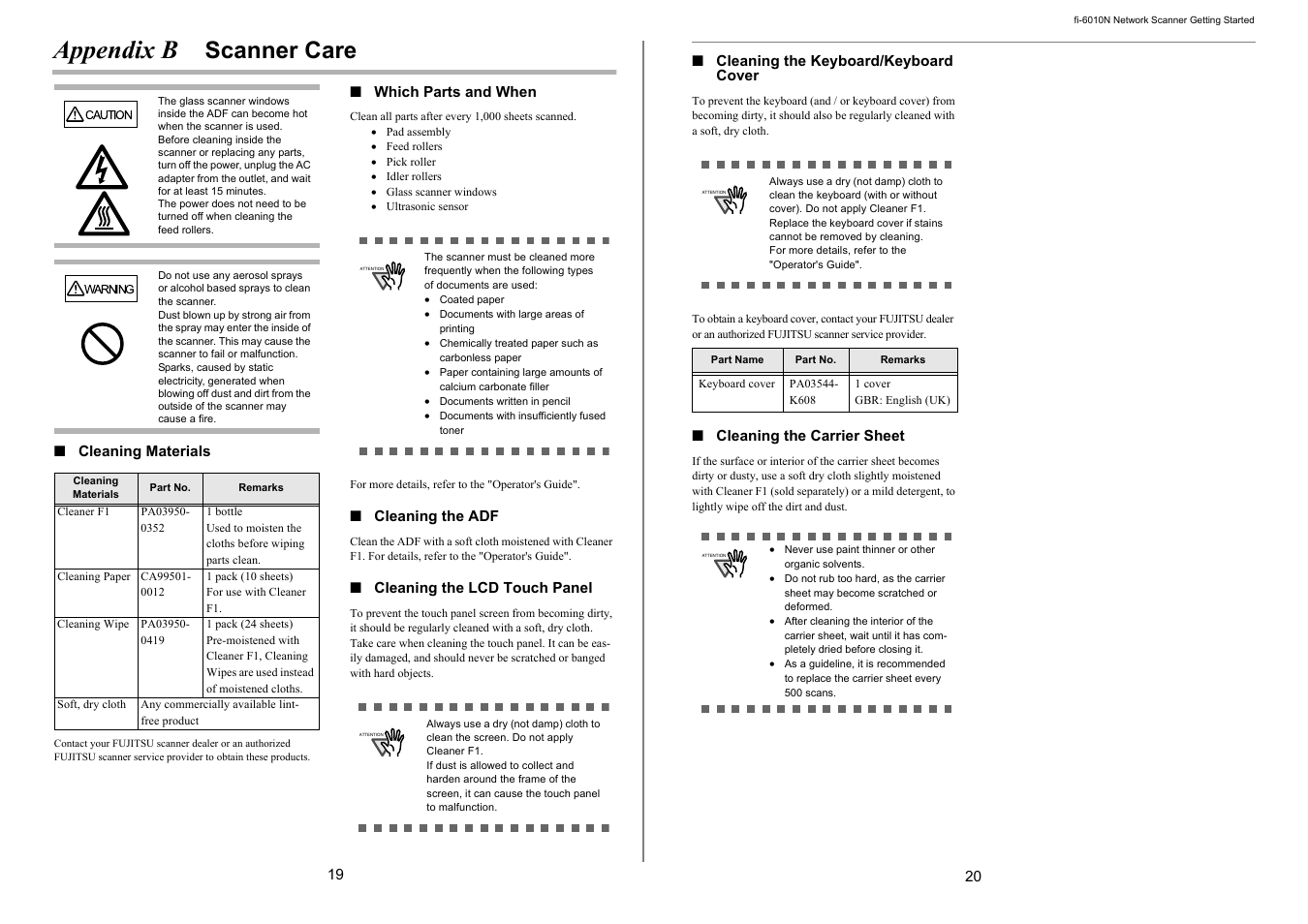 Appendix b, Scanner care | FUJITSU Network Scanner fi-6010N User Manual | Page 15 / 21