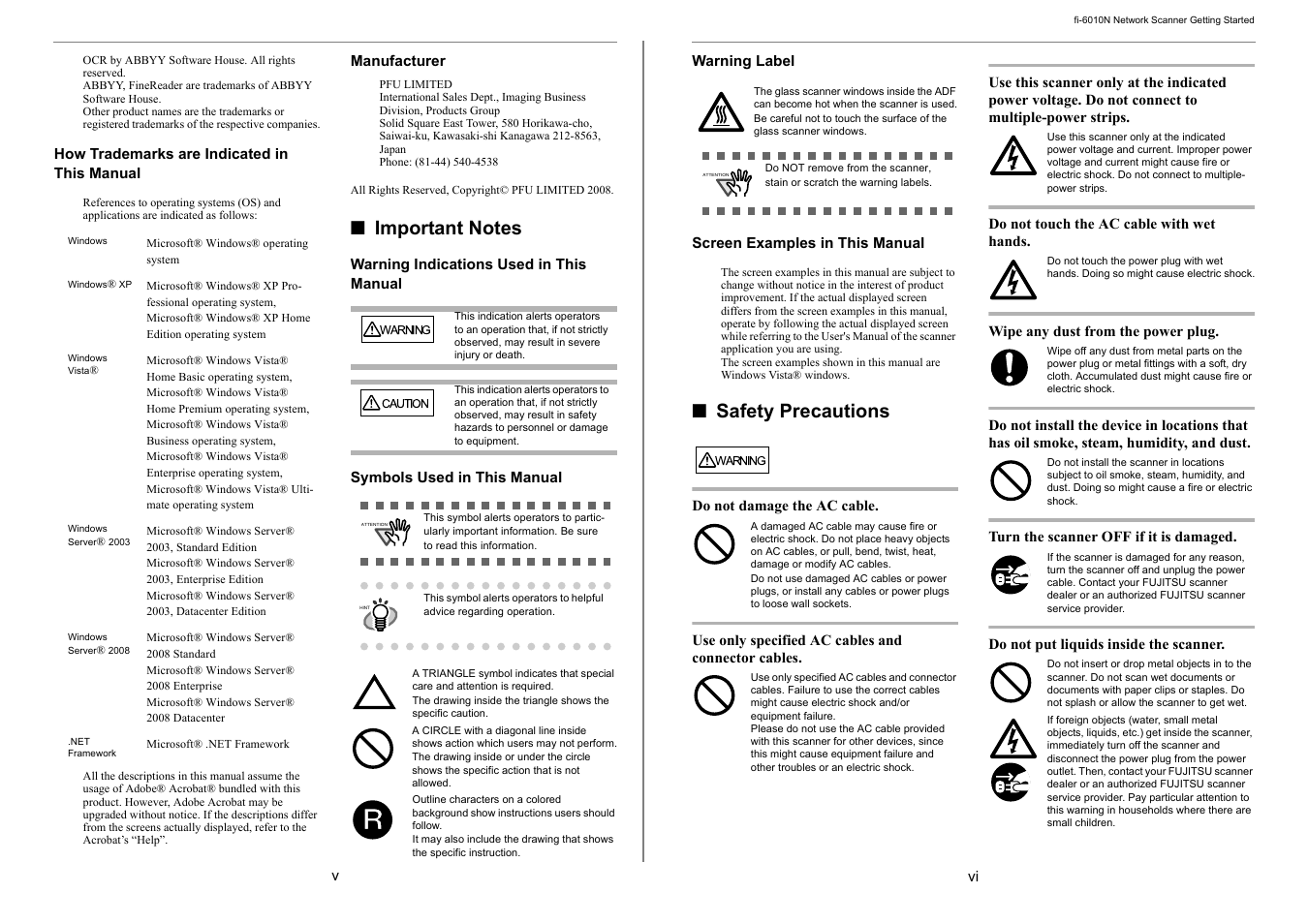 Safety precautions | FUJITSU Network Scanner fi-6010N User Manual | Page 4 / 21