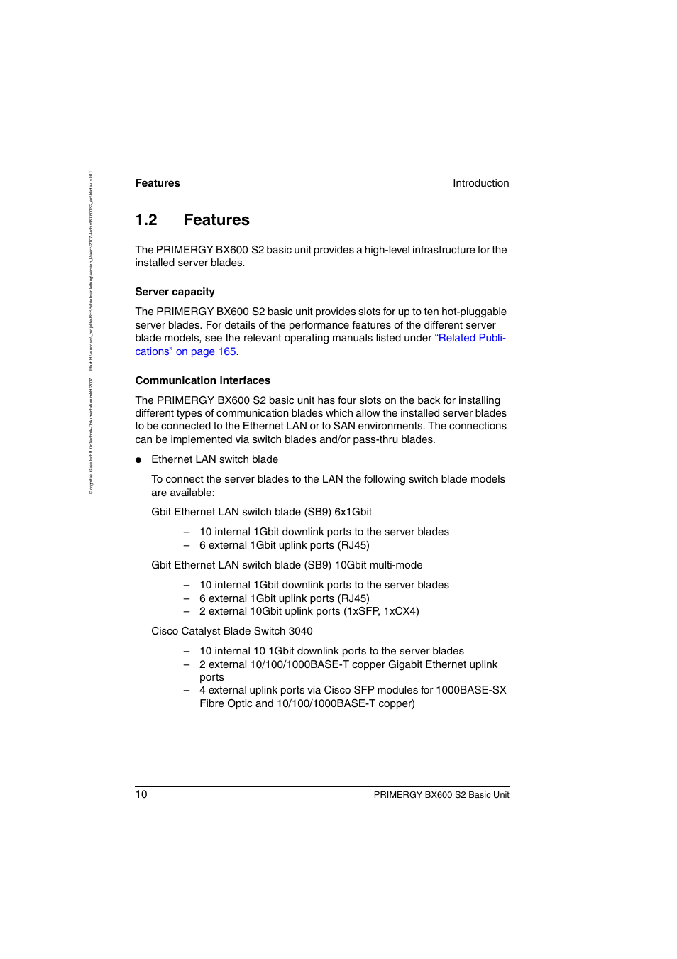 Features, 2 features, Features introduction | Primergy bx600 s2 basic unit | FUJITSU PRIMERGY BX600 S2 User Manual | Page 10 / 173